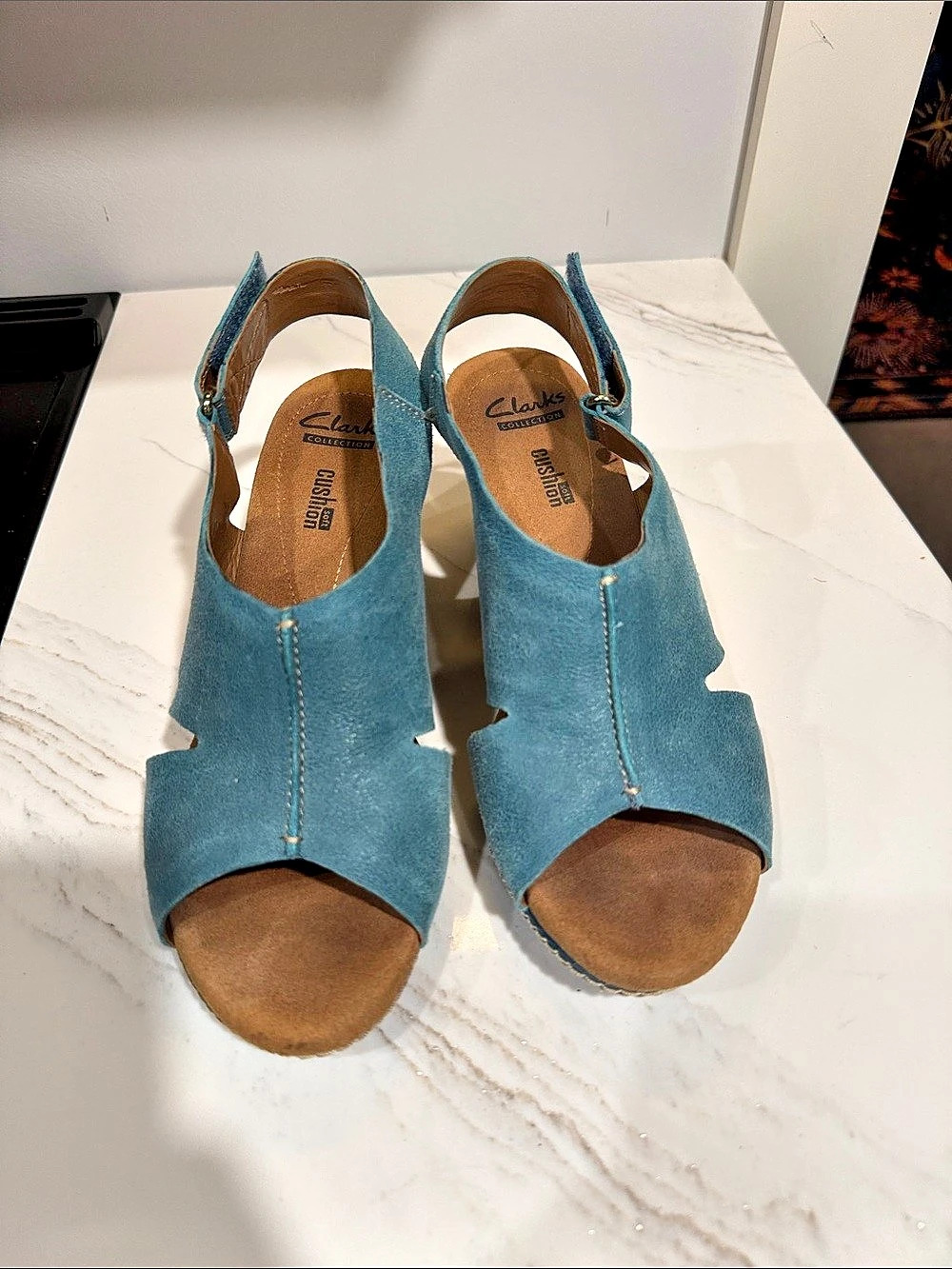 Clarks Blue Wedge Sandals US 8